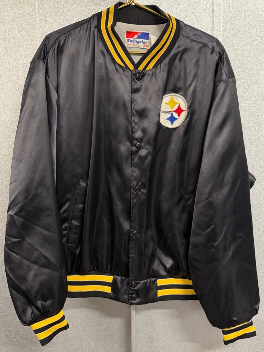 Vintage Steelers Satin Jacket Swingster USA Made Black Gold XL